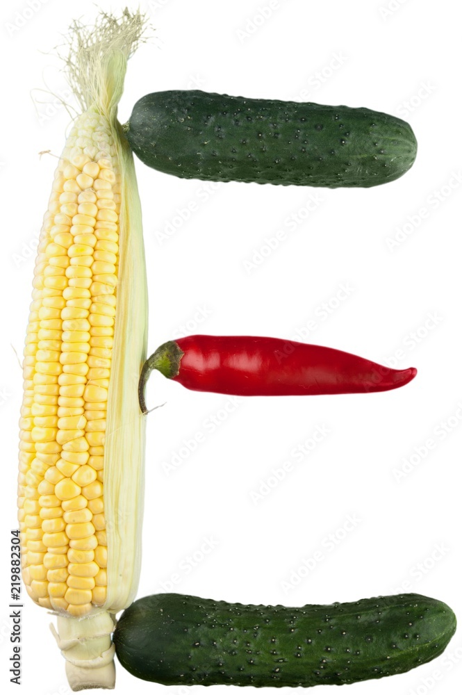 水果和蔬菜字母和标点符号-E