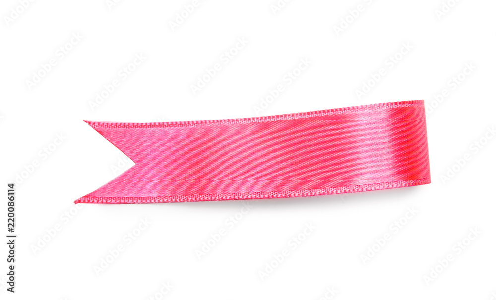 Pink ribbon bookmark on white background