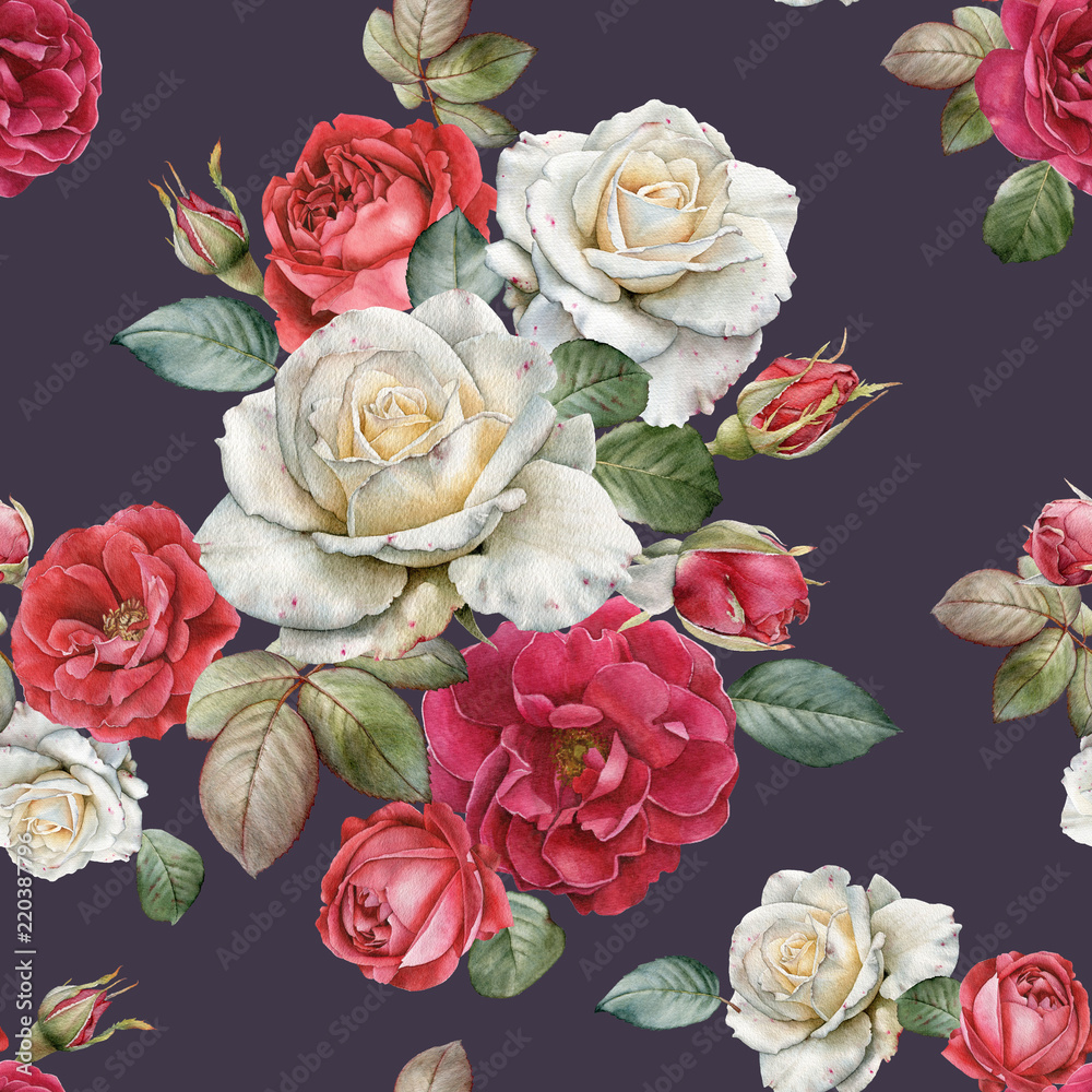 Floral seamless pattern with watercolor roses