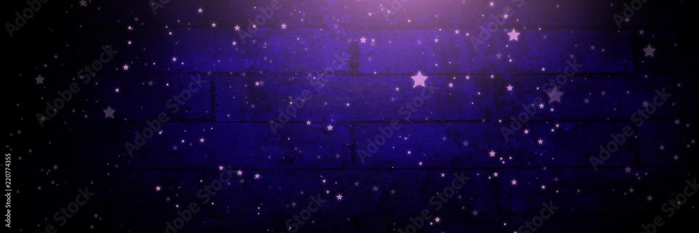 紫色砖墙背景上的星星和灯光