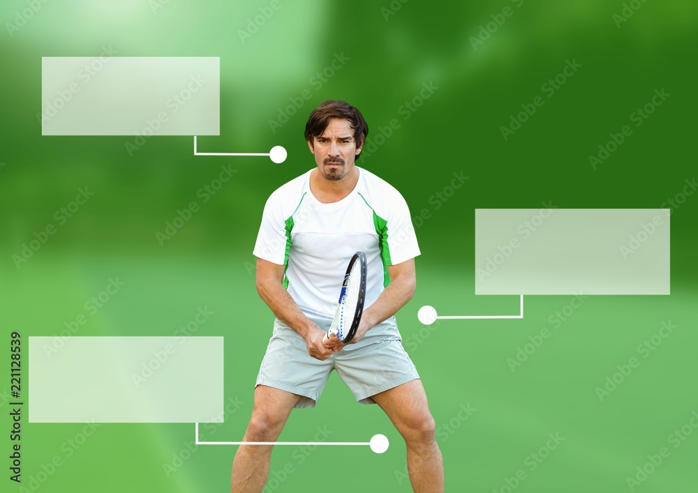 带空白信息图表面板的网球运动员男子