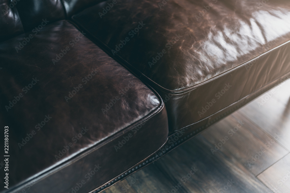 closeup of detail leather sofa color tone