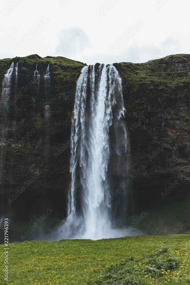 冰岛高地Seljalandsfoss瀑布景观