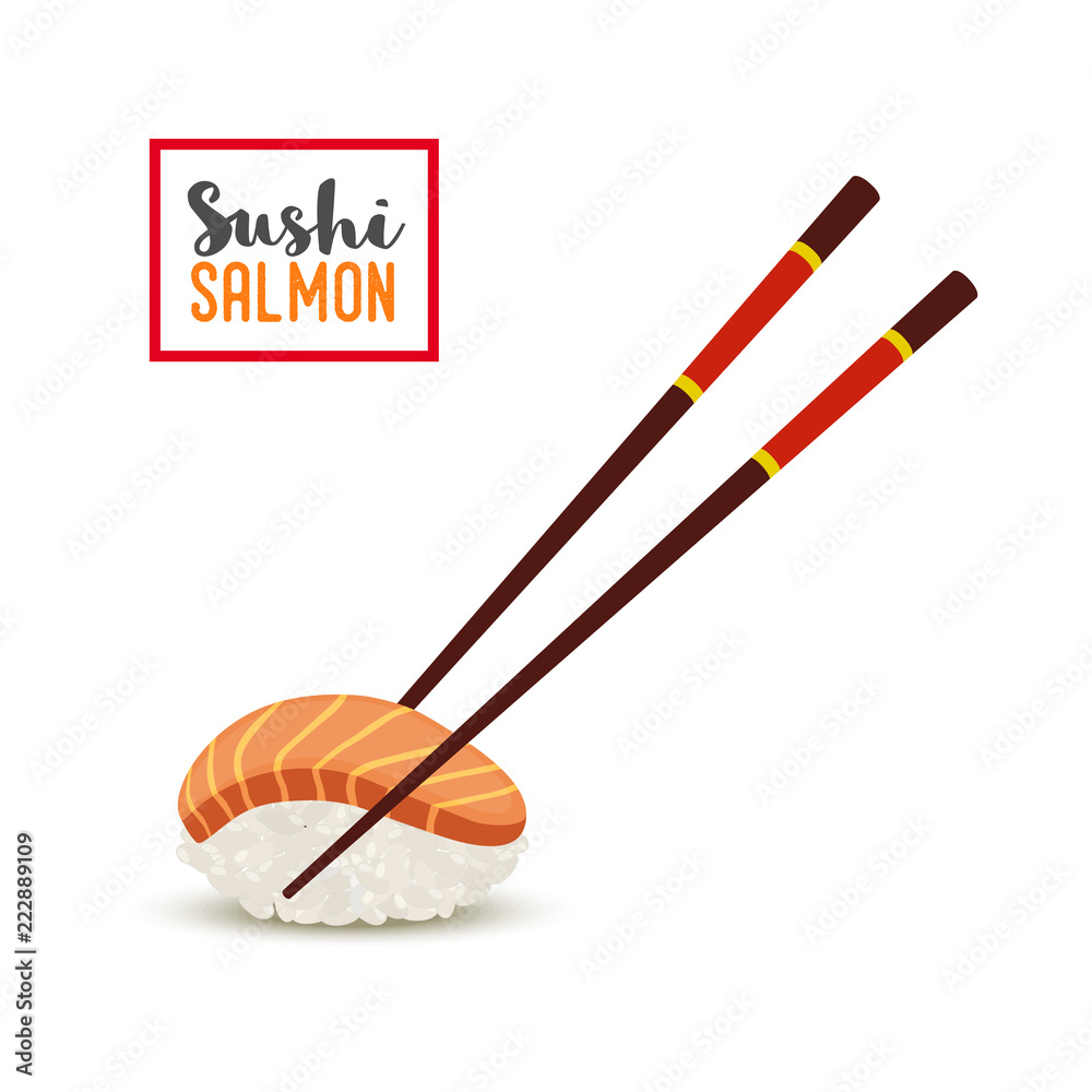 筷子矢量寿司-橙色三文鱼柳，米饭