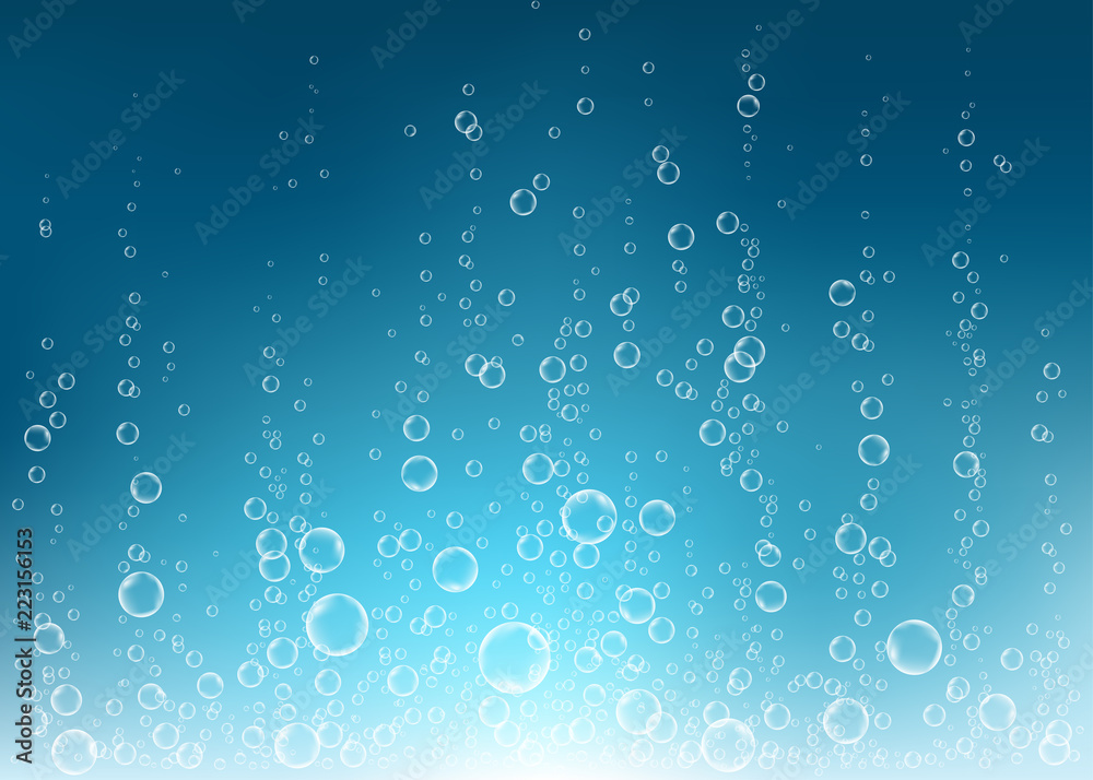 海底蓝色气泡、水或氧气气泡矢量纹理。