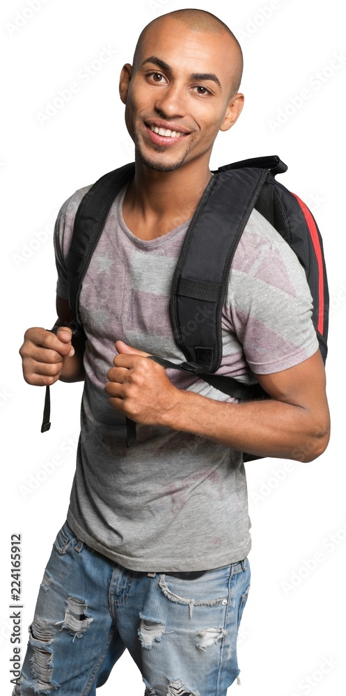 背着背包的男学生画像