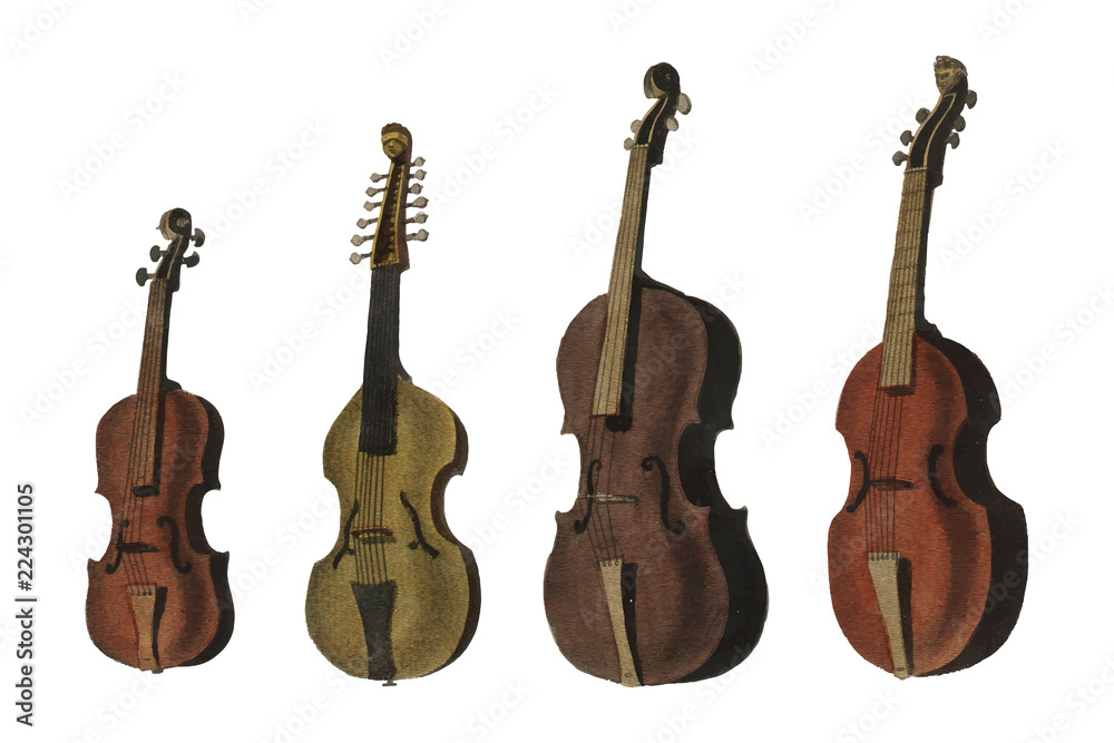 伦敦百科全书（Encyclopedia Londiensis）中的古董小提琴、中提琴、大提琴等藏品