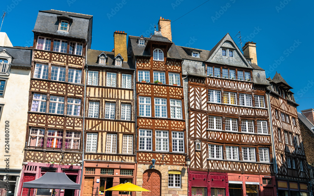 Traditional half-timbered houses in the old town of Rennes, France