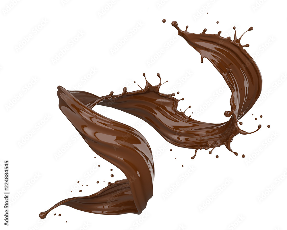 巧克力飞溅物隔离在白色背景、液体或油漆上。