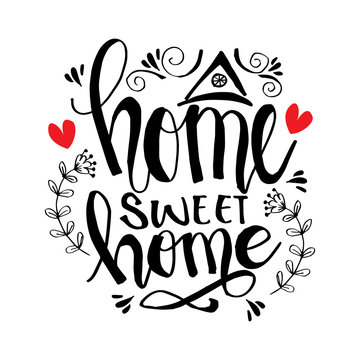 Handwriting lettering with Inspirational phrase Home sweet home.	