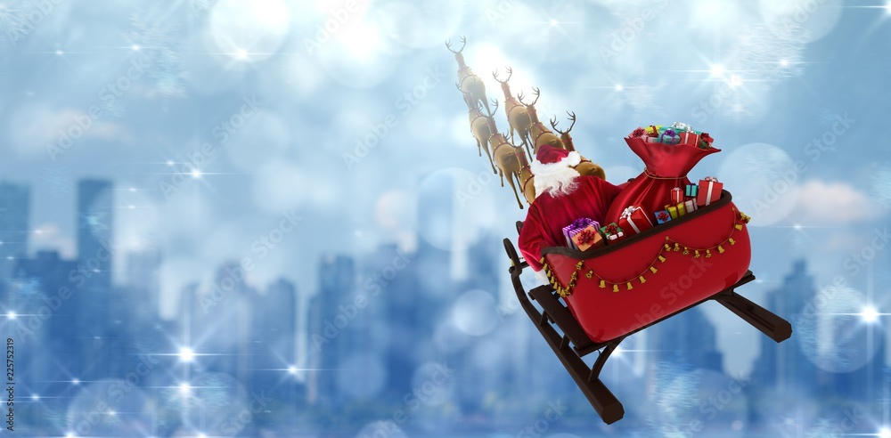 圣诞老人乘坐雪橇高角度视角合成图