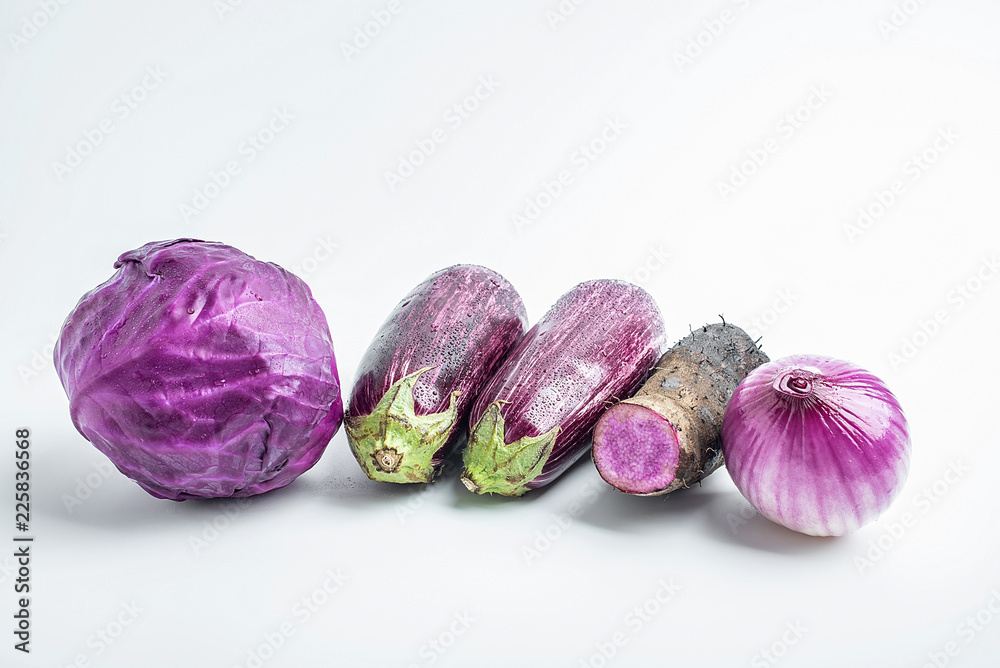 Purple vegetables on white background