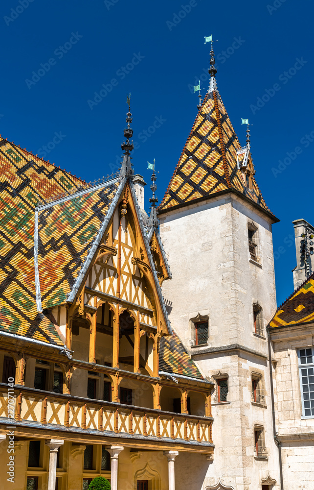 Architecture of the historic Hospices of Beaune, France