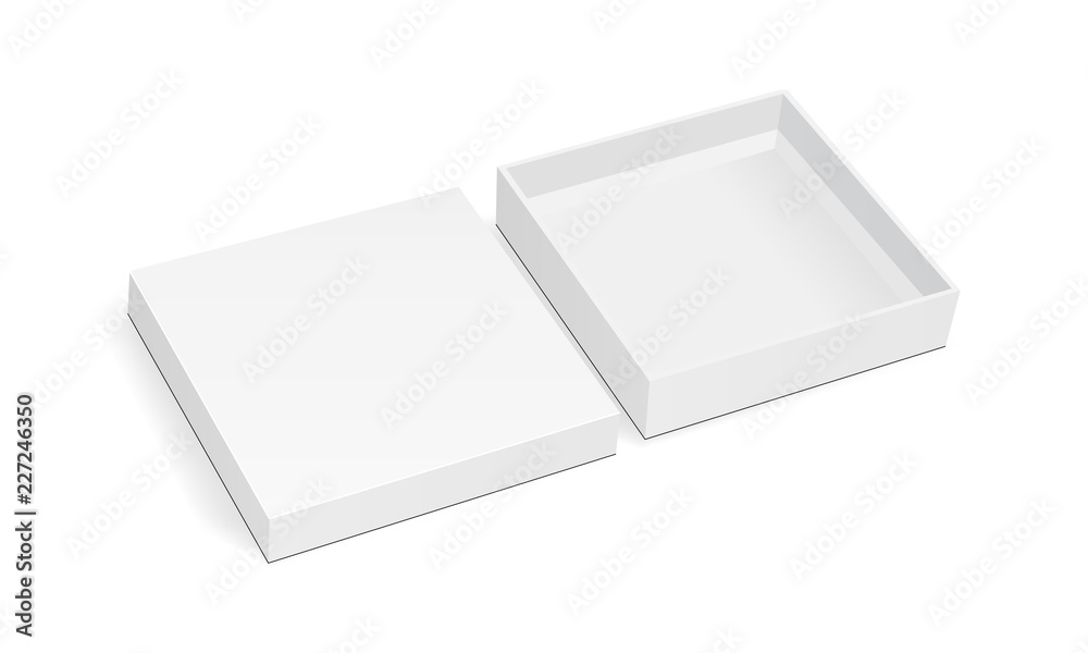 白色背景上隔离盖子的空白方形薄盒子模型。矢量图
