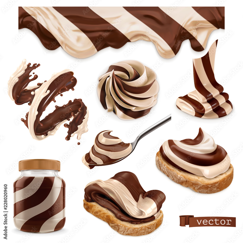 Chocolate and vanilla. 3d vector realistic icon set