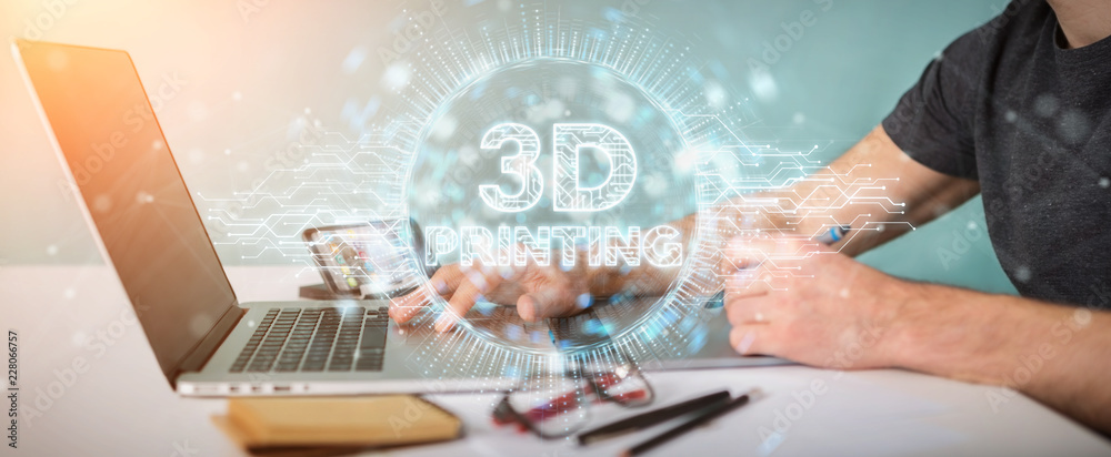 平面设计师使用3D打印数字全息图3D渲染