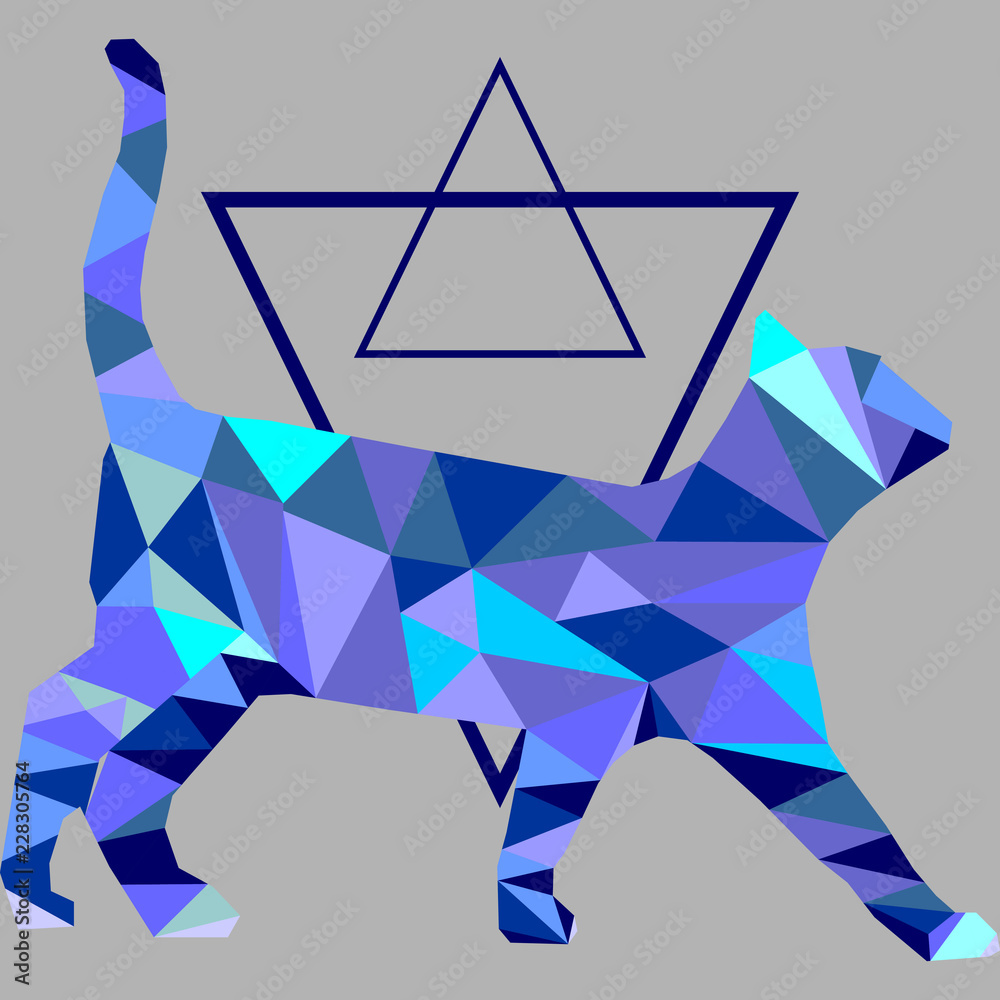 带有蓝色三角形的蓝猫纹理样式向量。