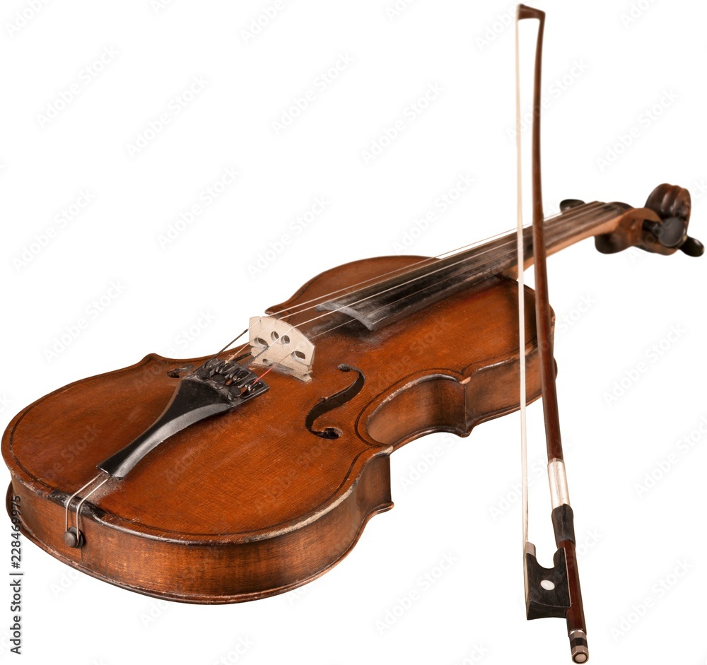 Wooden classic violin isolated on white