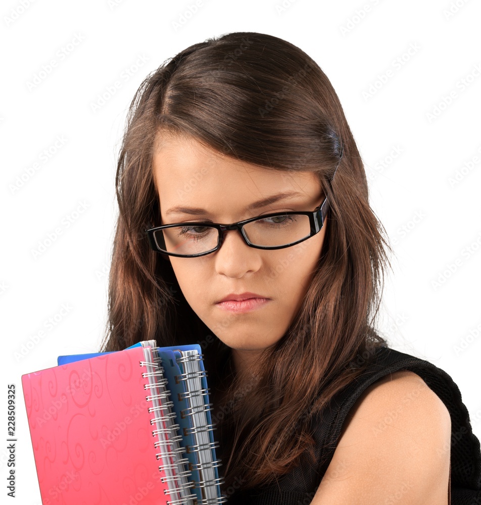 Portrait of an Unhappy Student with Notebooks