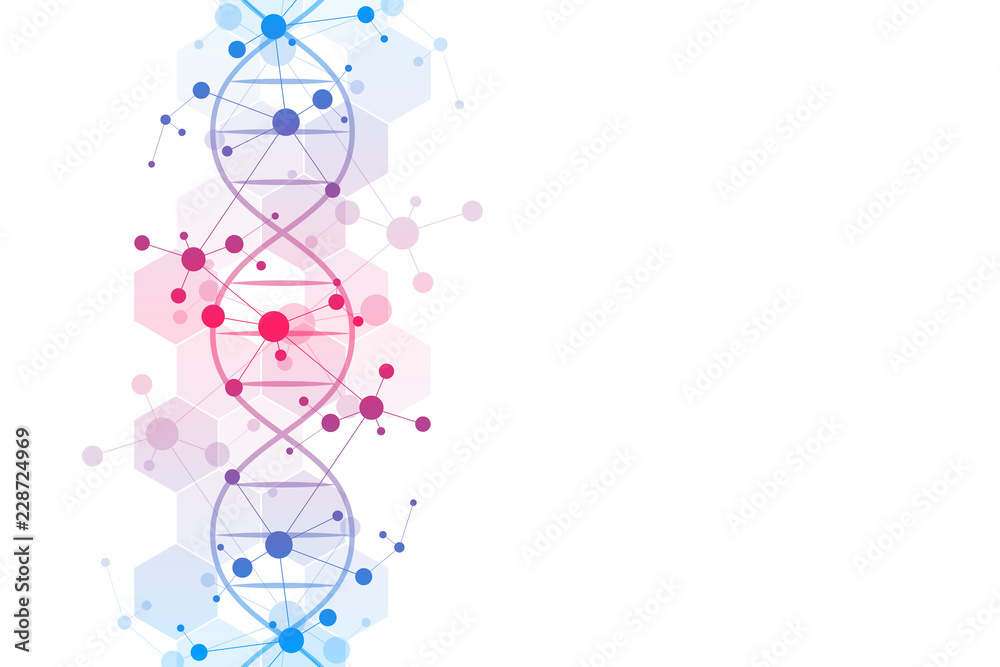 DNA螺旋和分子结构。具有分子背景的科学技术概念。