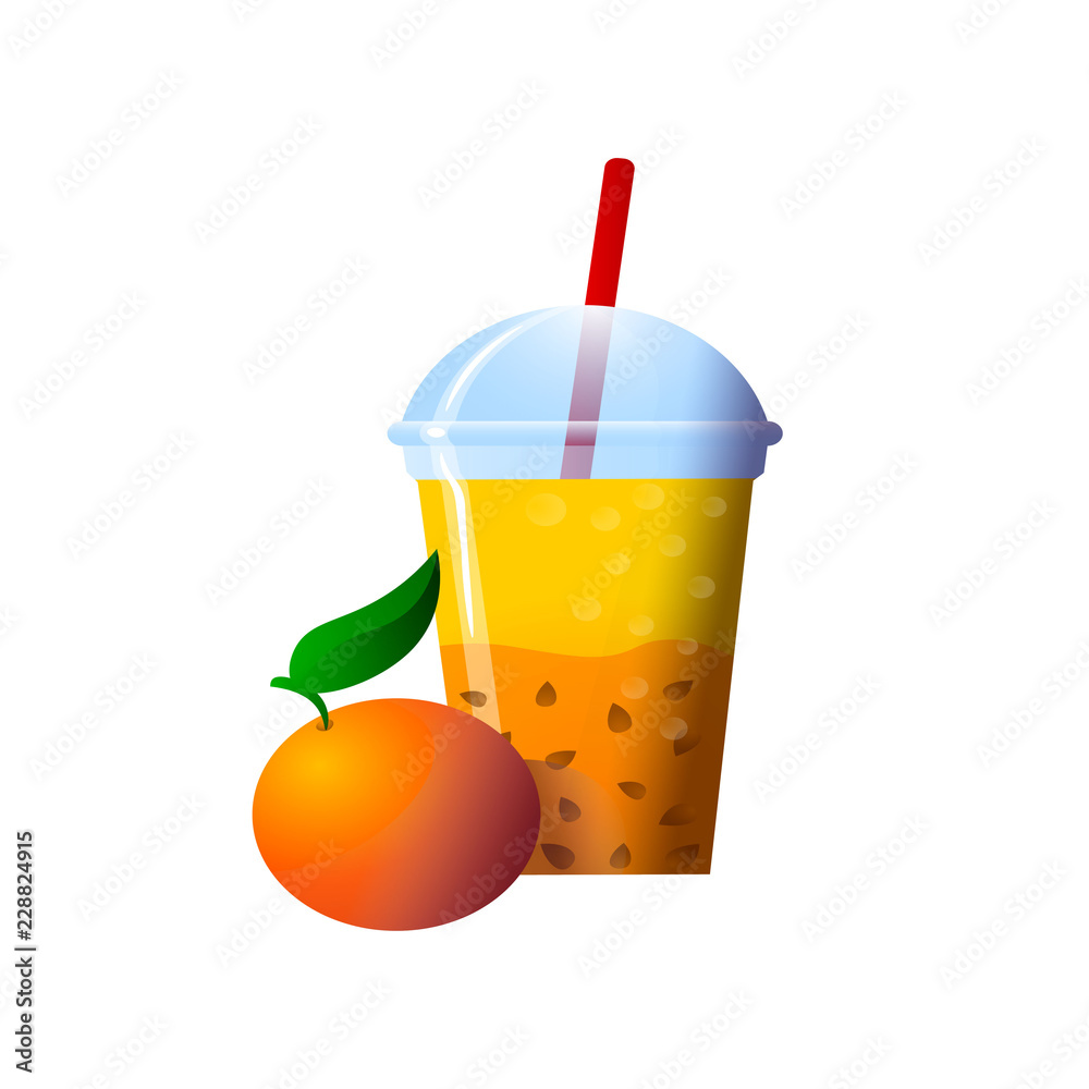 杯子里的橙色冰沙。速写风格的超级食品和健康或排毒饮食理念。