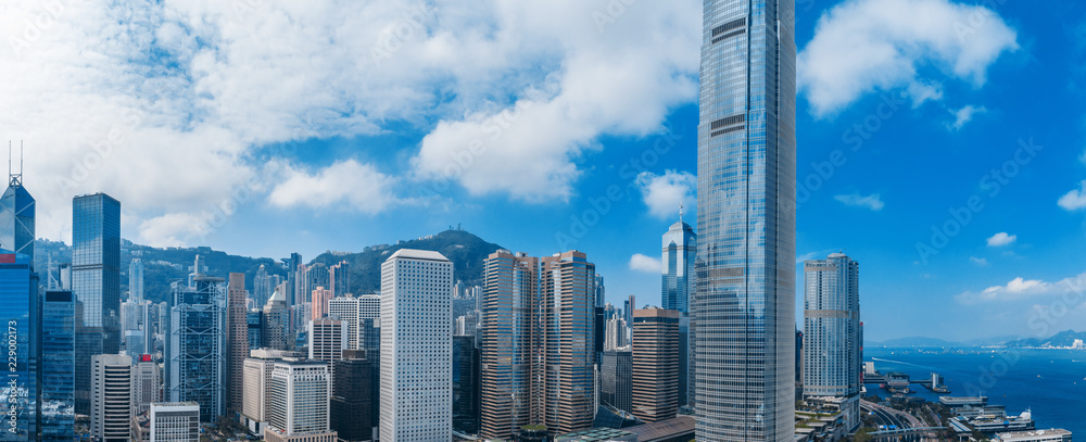 美丽蓝天香港天际线全景