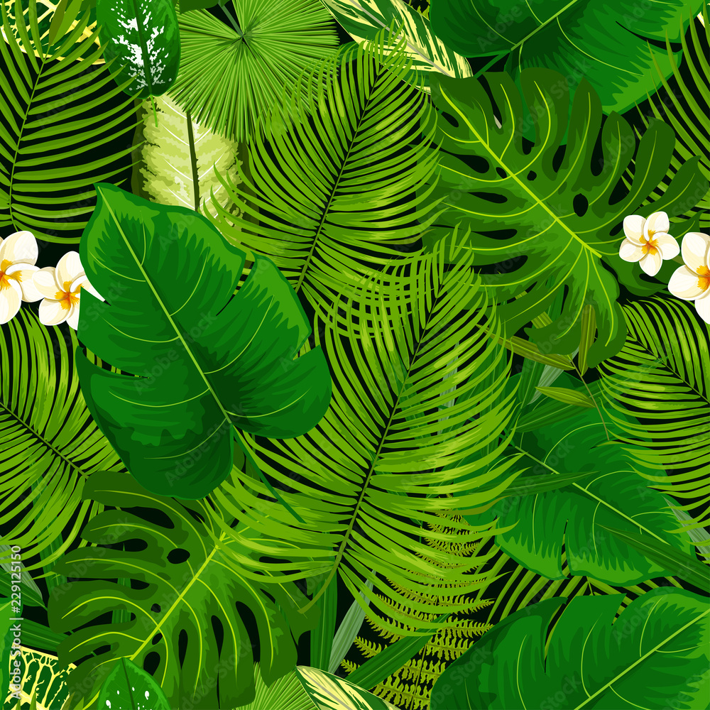 热带异国植物，花卉无缝图案