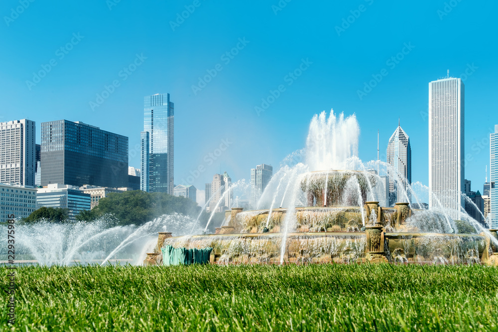 芝加哥市中心格兰特公园的白金汉喷泉