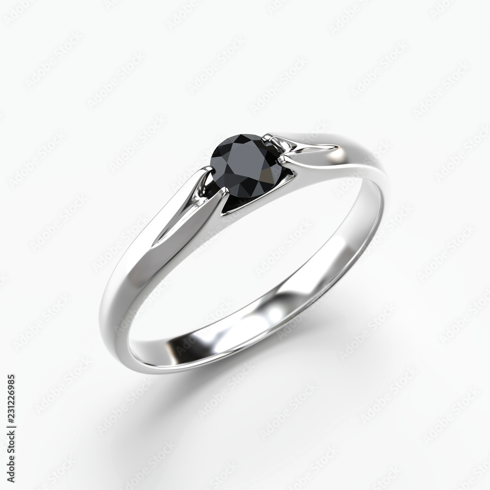 3D Black Diamond Ring isolated on white background.
