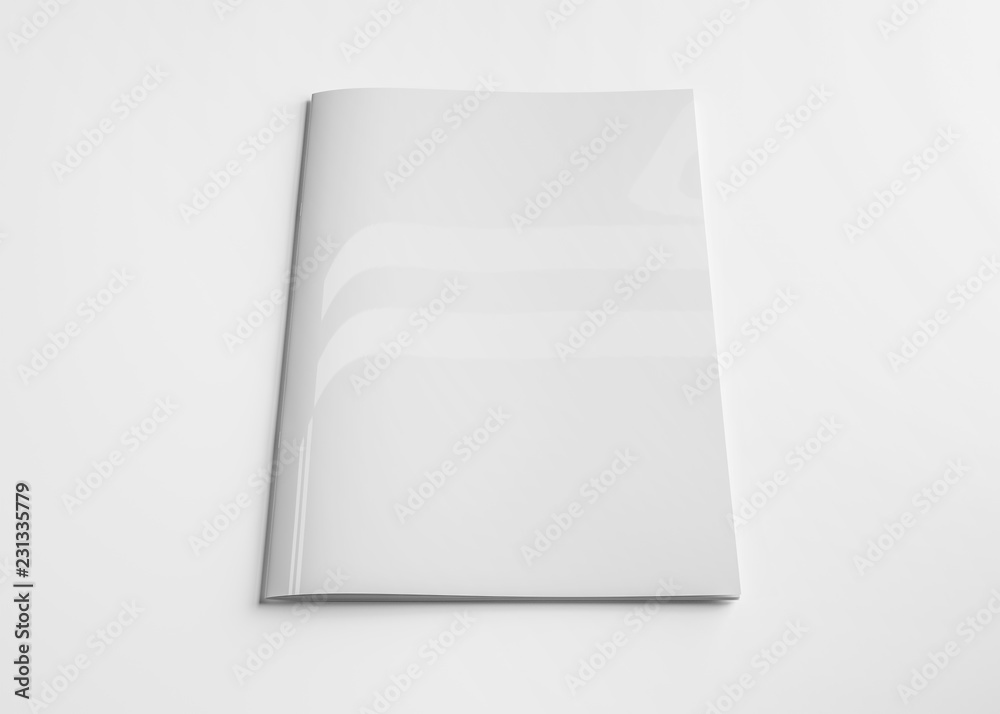 白色三维渲染上的独立白色杂志封面实物模型