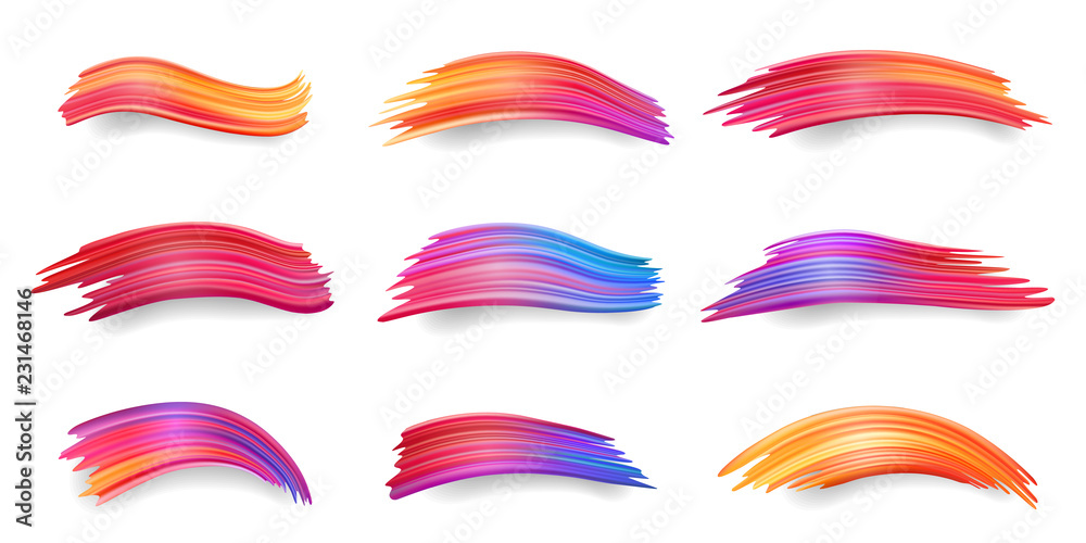 彩色涂抹的梯度，红色到橙色、紫色、蓝色的笔触，丙烯酸涂料涂抹或套装