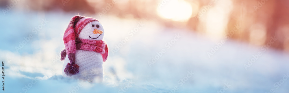 蓝底软雪上的小针织雪人