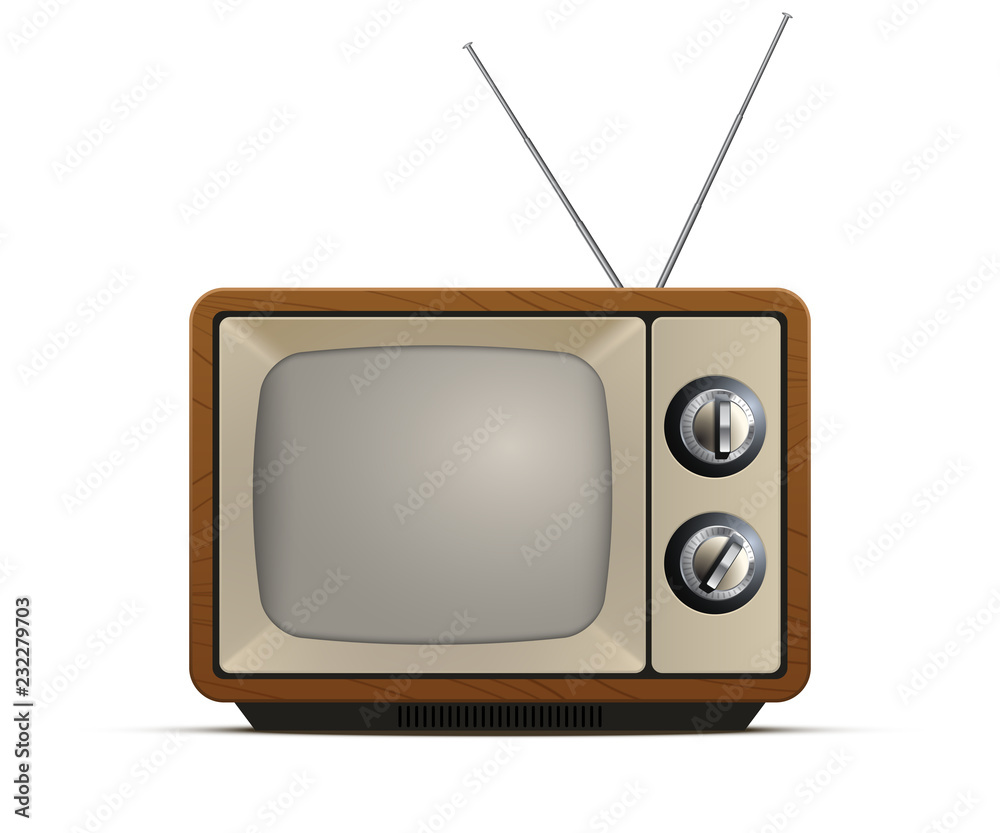 逼真的复古电视插图，老式电视屏幕，矢量设计