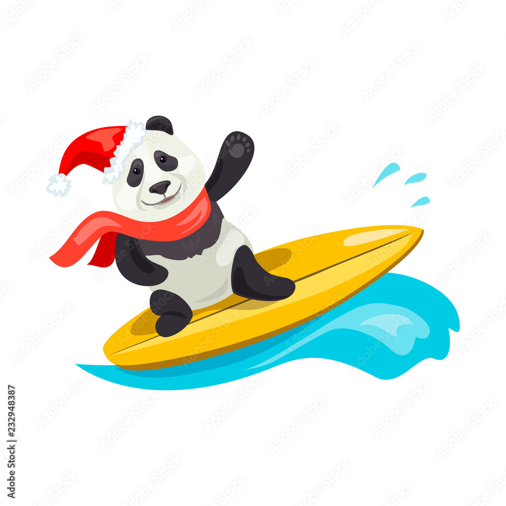 冲浪上的熊猫圣诞快乐