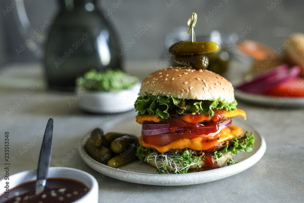素食芝士汉堡食品摄影食谱创意