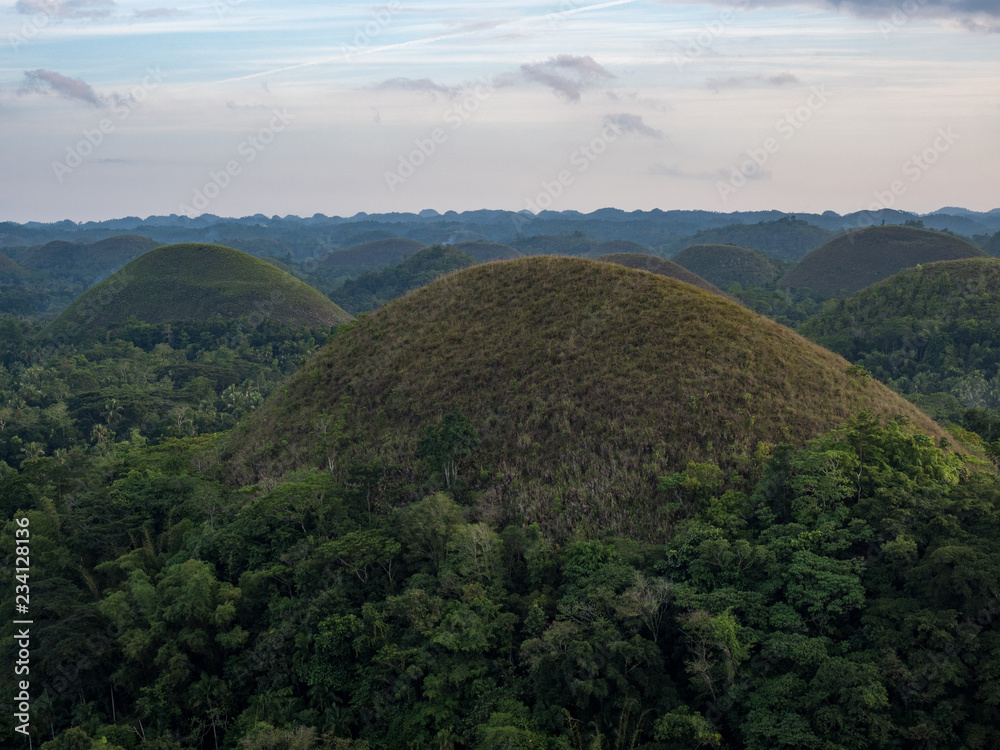 巧克力山丘，菲律宾博霍尔岛的地质构造。它们被绿色的gr覆盖