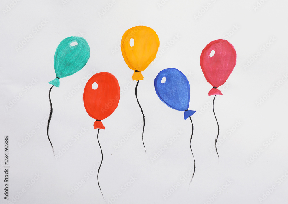 彩色儿童在白色背景上画气球