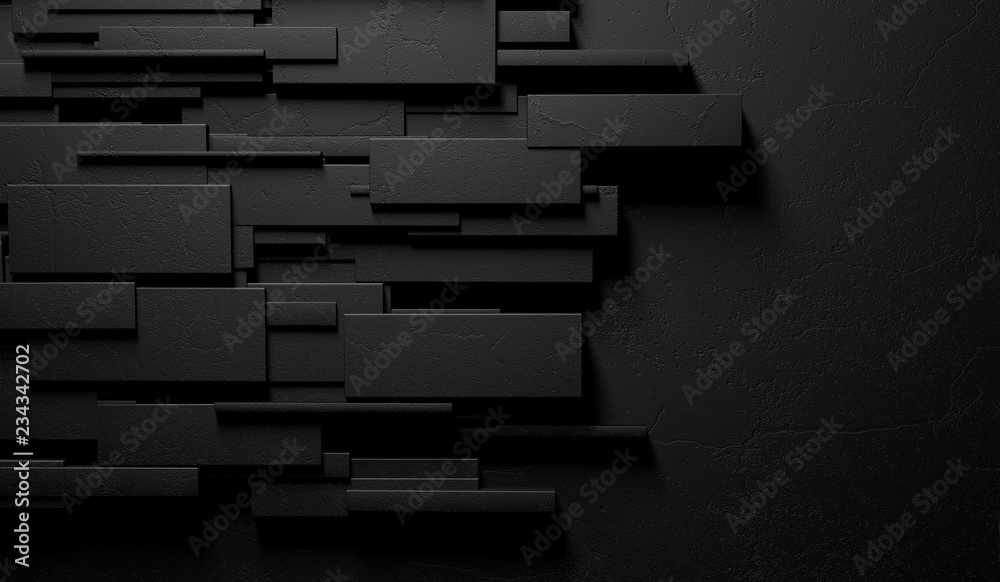 Fondo negro y oscuro abstracto de la pared o de los ladrillos de mármol. 3d ilustración de la pared 