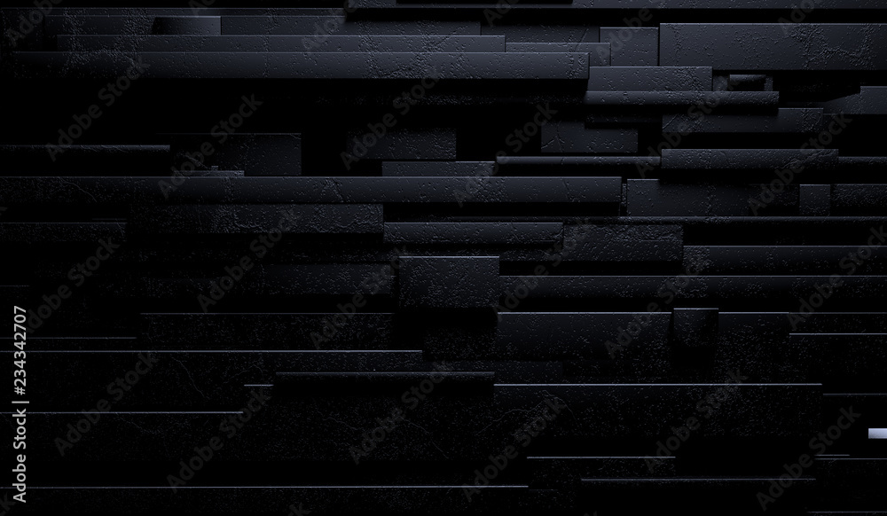 Fondo negro y oscuro abstracto de la pared o de los ladrillos de mármol. 3d ilustración de la pared 