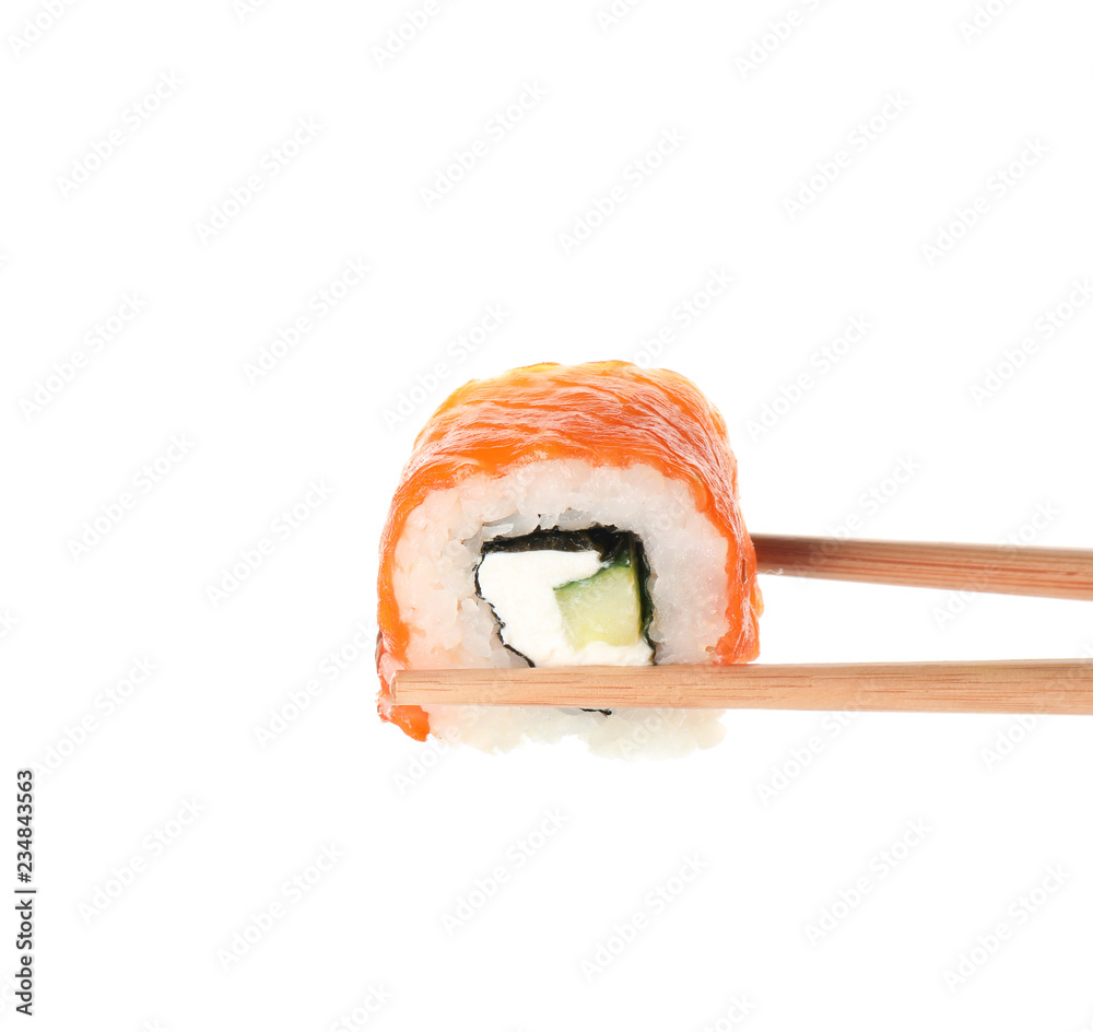 白底筷子配美味寿司卷