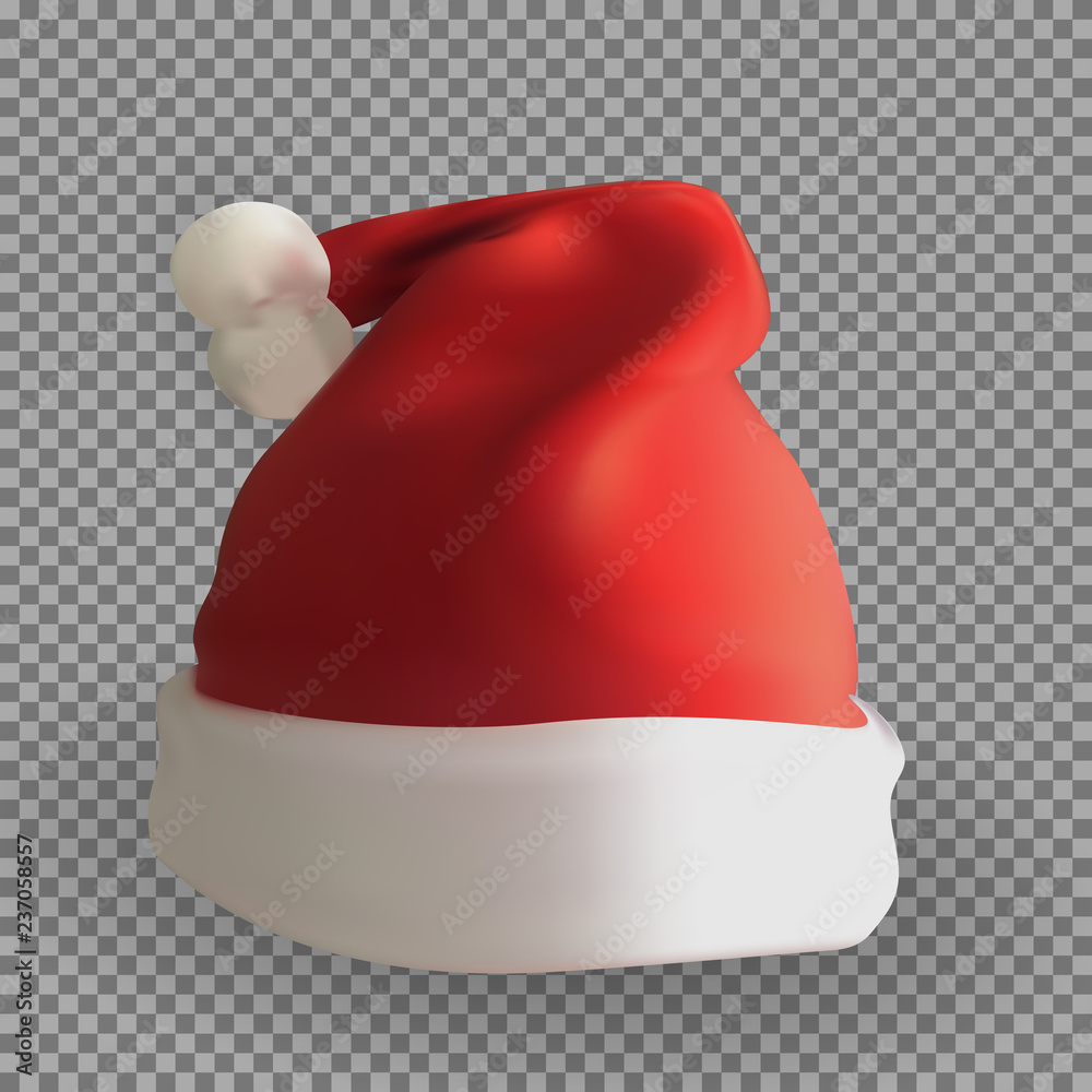透明背景上的自然3D版圣诞老人帽。矢量插图