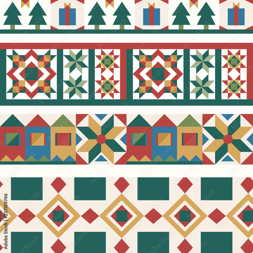 彩色圣诞瓷砖几何设计矢量