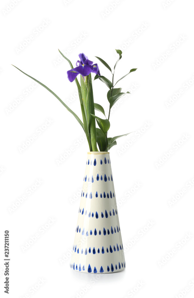 白底陶瓷花瓶里的美丽花朵