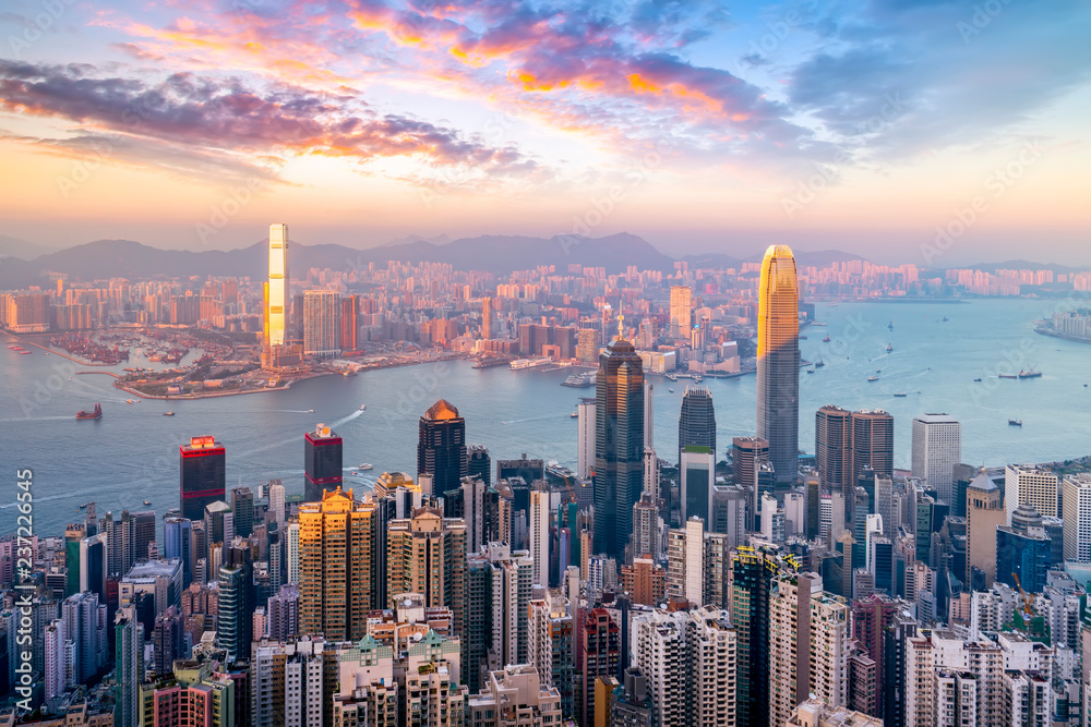 香港城市天际线与建筑景观……