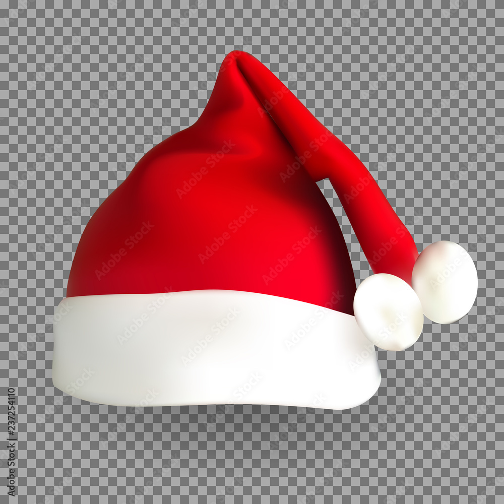 透明背景上的自然3D版圣诞老人帽。矢量插图