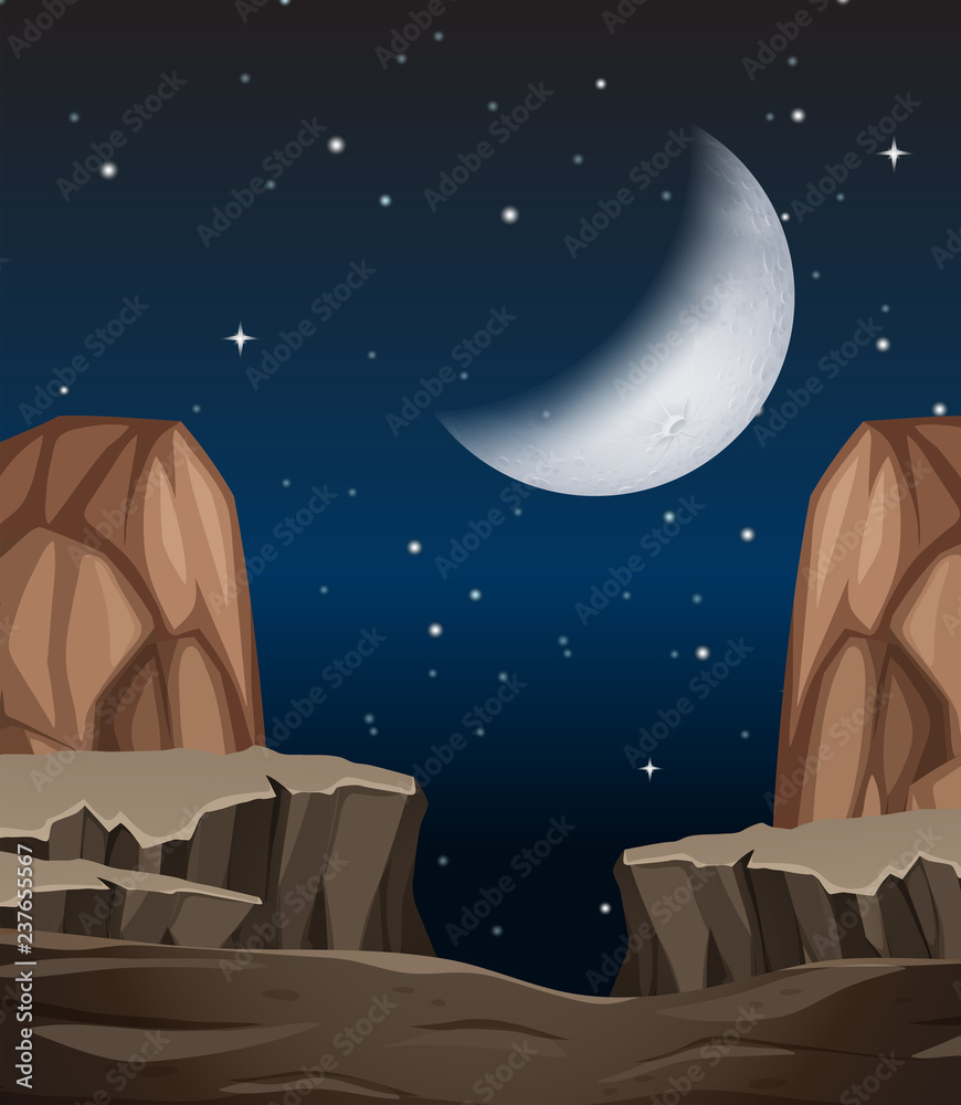 夜晚的石头悬崖场景