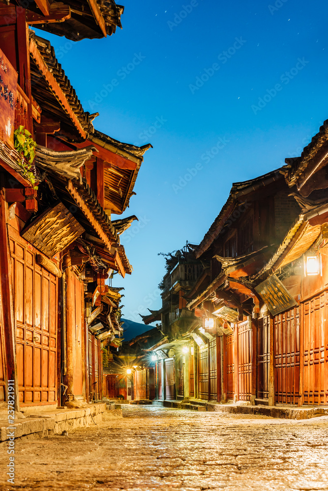 Night View of Dayan Ancient City Street in Lijiang, Yunnan, China