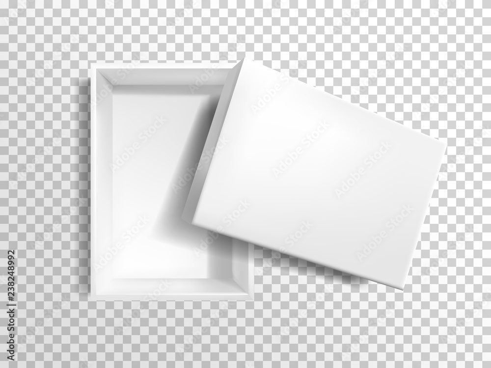 矢量三维逼真的白色空盒子，隔离在透明背景上。塑料矩形容器