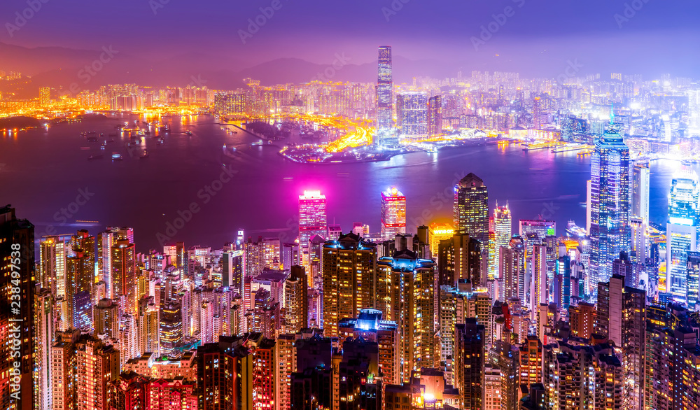 香港天际线和城市夜景