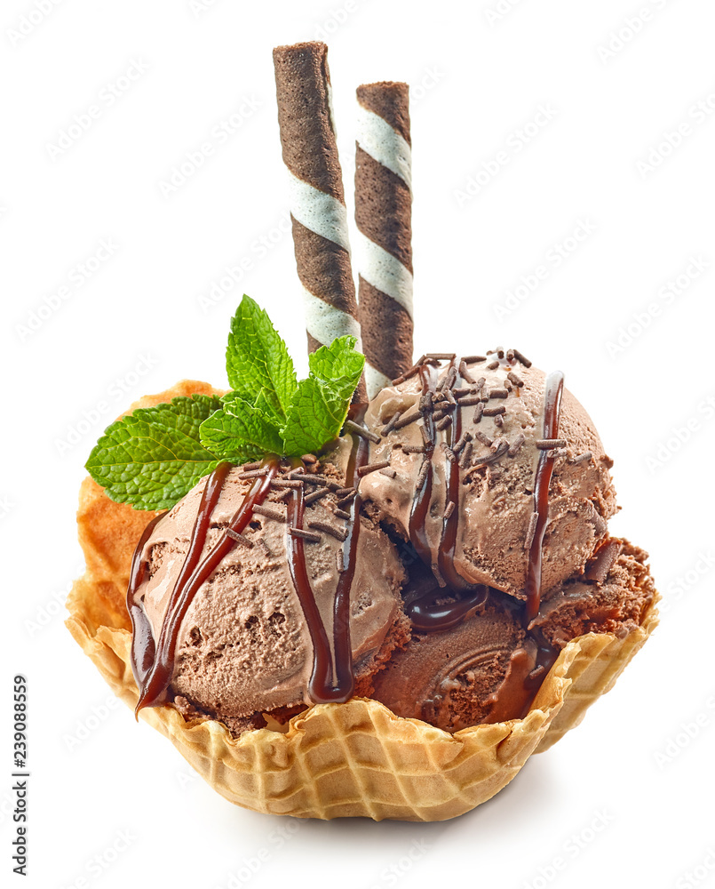 chocolate ice cream in waffle basket